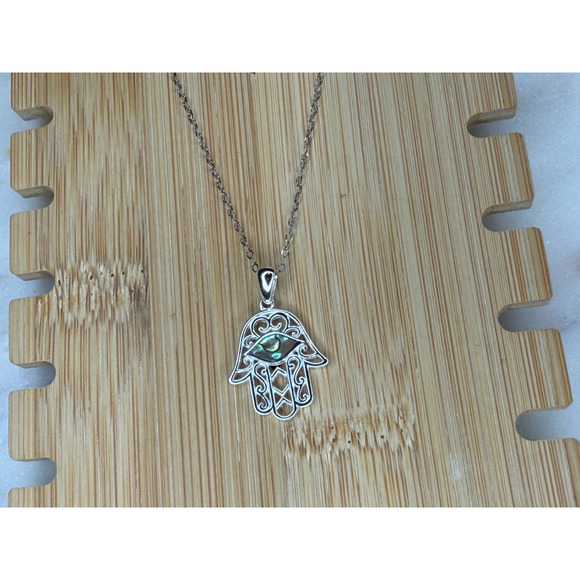Sterling Silver Hasma Charm Necklace 16" Elegant Fashion Style Hand Of Fatima - Picture 12 of 16